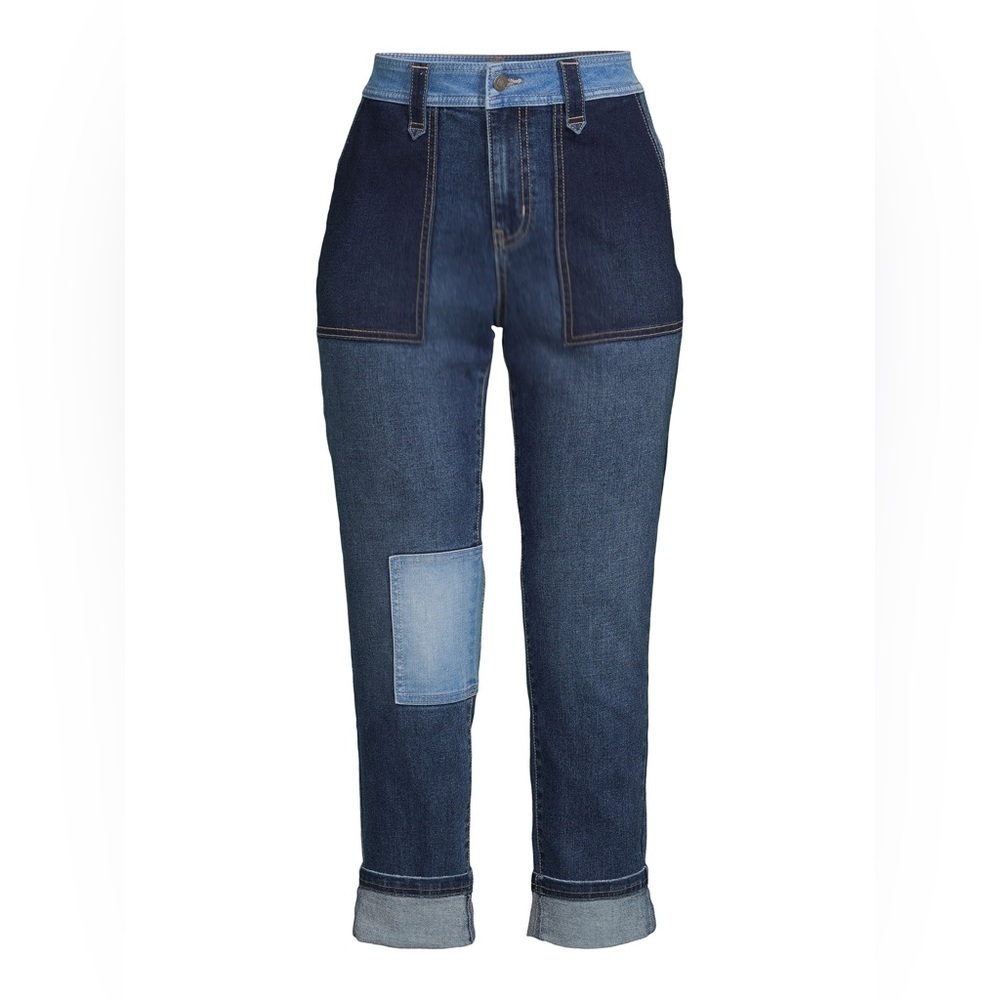 Time and Tru Blue High Rise Cuffed Patchwork Jeans Women’s Size Large